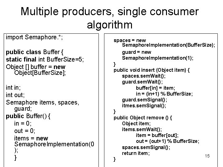 Multiple producers, single consumer algorithm import Semaphore. *; public class Buffer { static final