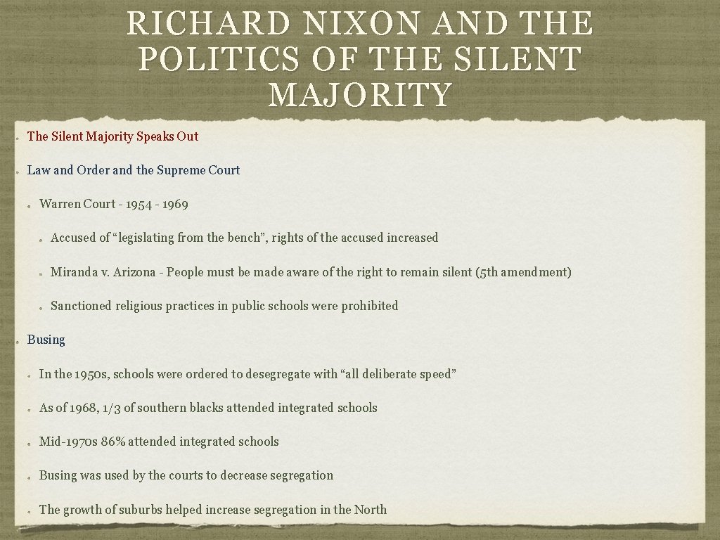 RICHARD NIXON AND THE POLITICS OF THE SILENT MAJORITY The Silent Majority Speaks Out