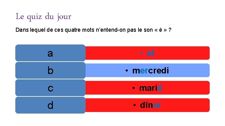 Le quiz du jour Dans lequel de ces quatre mots n’entend-on pas le son