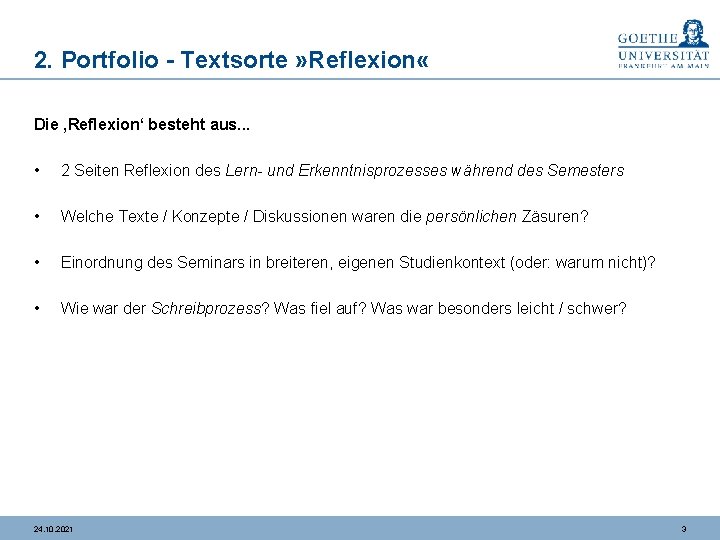 2. Portfolio - Textsorte » Reflexion « Die ‚Reflexion‘ besteht aus. . . •