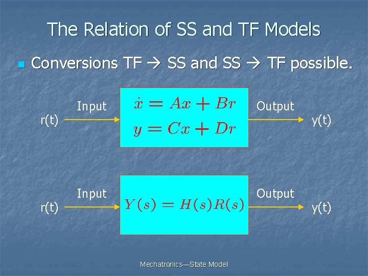 The Relation of SS and TF Models n Conversions TF SS and SS TF