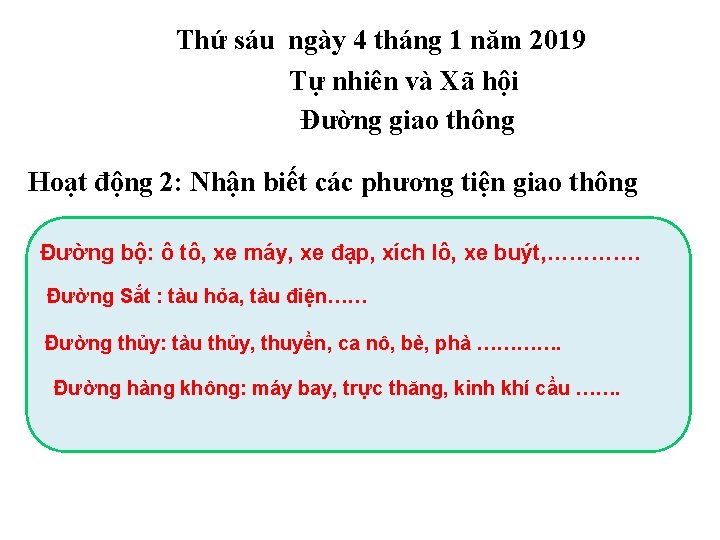 Thứ sáu ngày 4 tháng 1 năm 2019 Tự nhiên và Xã hội Đường