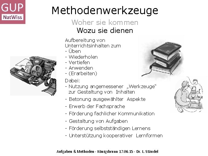 Methodenwerkzeuge Woher sie kommen Wozu sie dienen Aufbereitung von Unterrichtsinhalten zum - Üben -