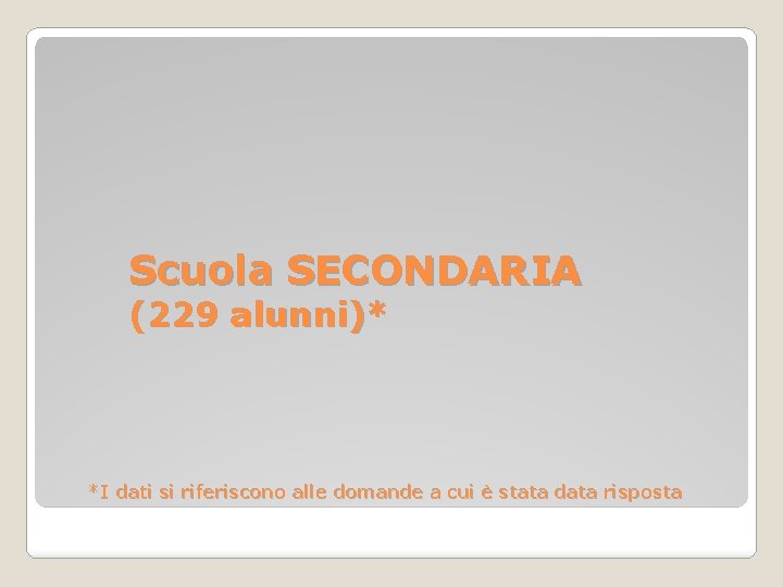 Scuola SECONDARIA (229 alunni)* *I dati si riferiscono alle domande a cui è stata