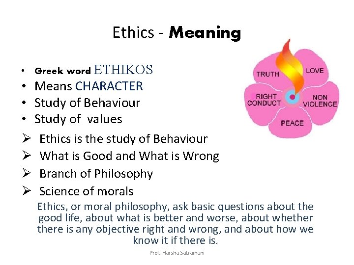 Ethics - Meaning • Greek word ETHIKOS • Means CHARACTER • Study of Behaviour