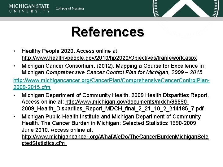 References • Healthy People 2020. Access online at: http: //www. healthypeople. gov/2010/hp 2020/Objectives/framework. aspx