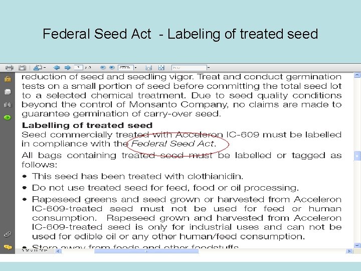 Federal Seed Act - Labeling of treated seed 