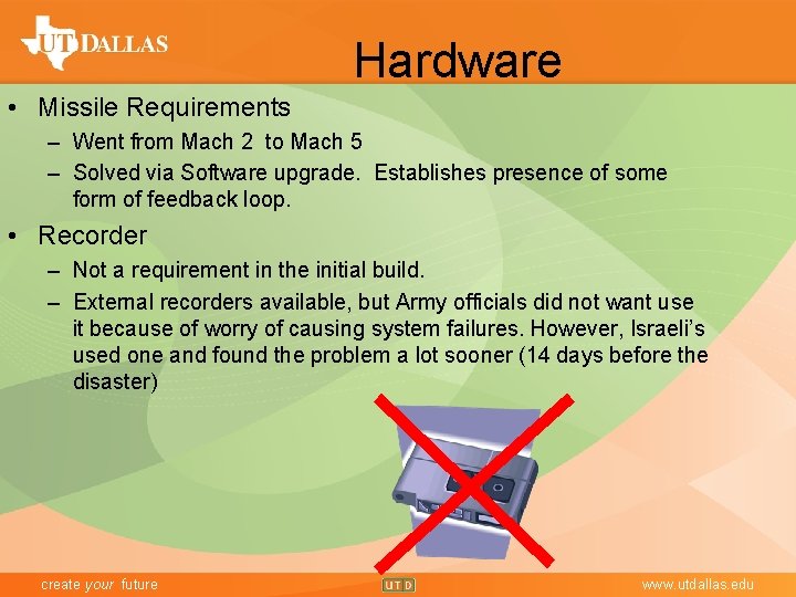 Hardware • Missile Requirements – Went from Mach 2 to Mach 5 – Solved