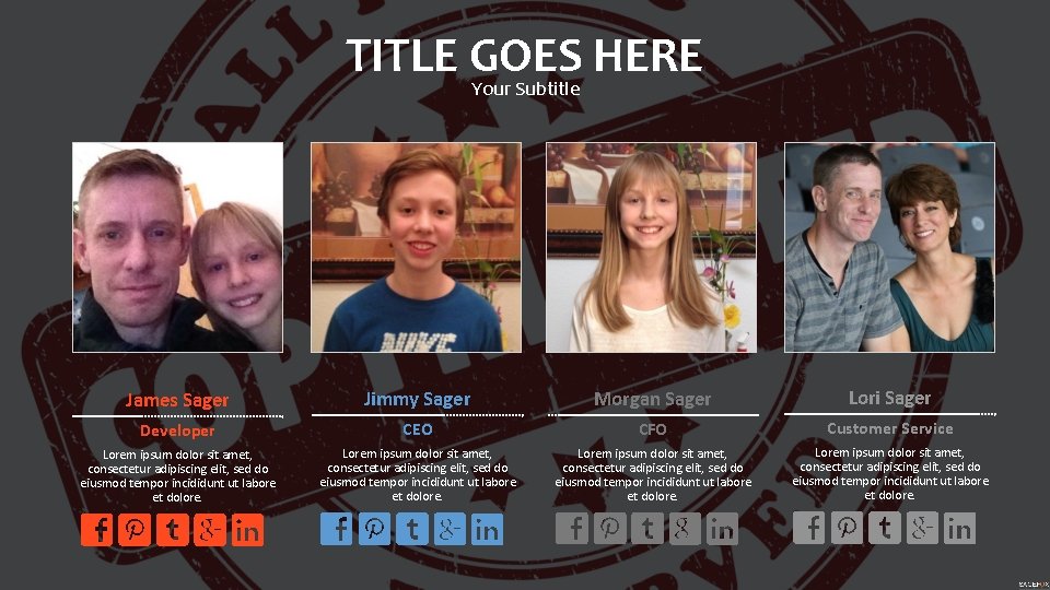 TITLE GOES HERE Your Subtitle James Sager Jimmy Sager Morgan Sager Lori Sager Developer