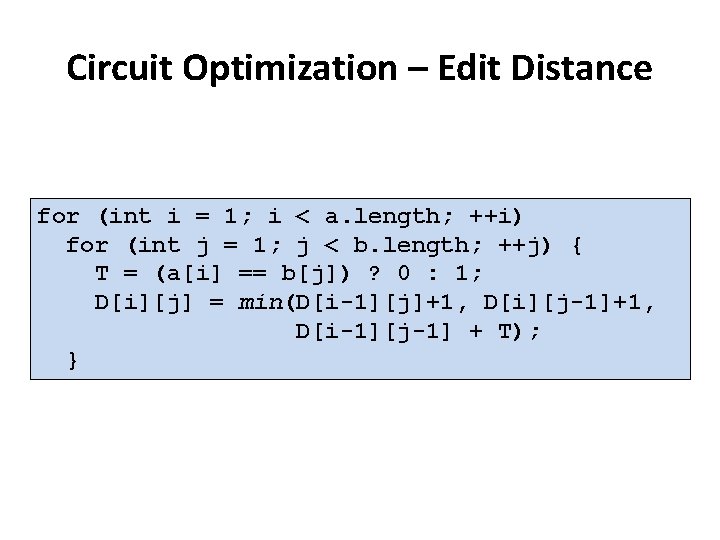 Circuit Optimization – Edit Distance for (int i = 1; i < a. length;