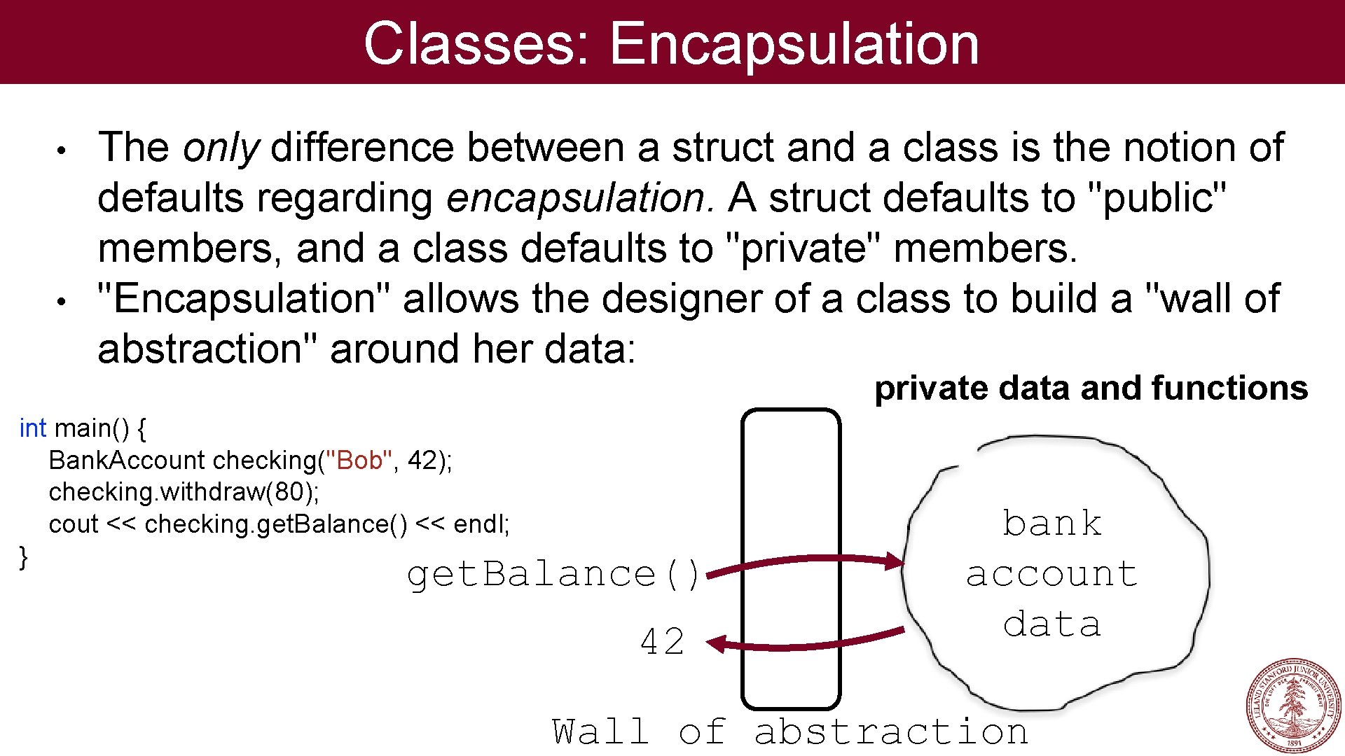 Classes: Encapsulation • • The only difference between a struct and a class is