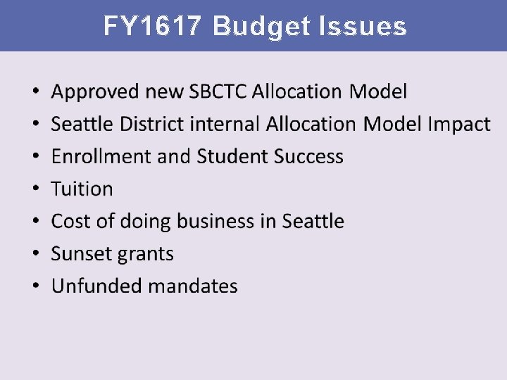 FY 1617 Budget Issues 