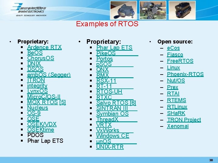 Examples of RTOS • Proprietary: § § § § § Ardence RTX Be. OS