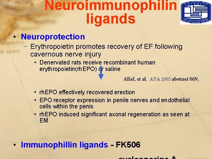 Neuroimmunophilin ligands • Neuroprotection − Erythropoietin promotes recovery of EF following cavernous nerve injury