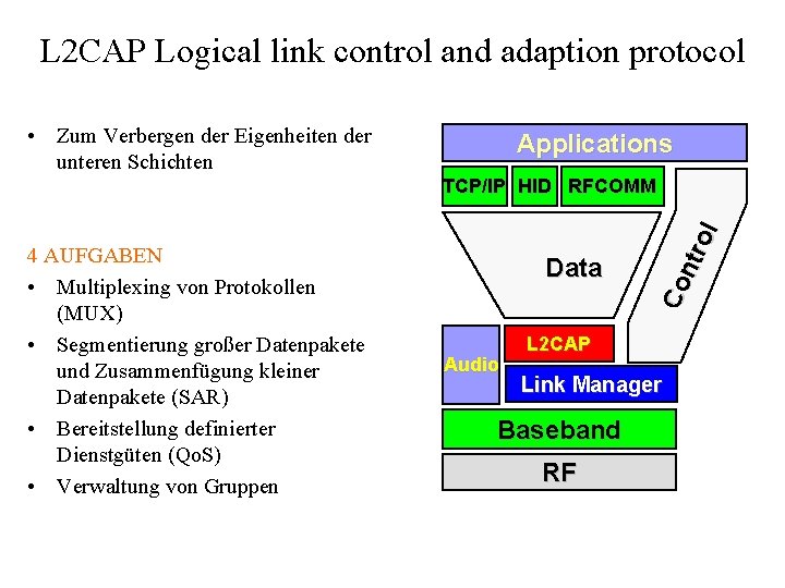 L 2 CAP Logical link control and adaption protocol • Zum Verbergen der Eigenheiten