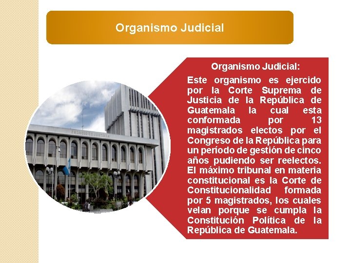 Organismo Judicial: Este organismo es ejercido por la Corte Suprema de Justicia de la