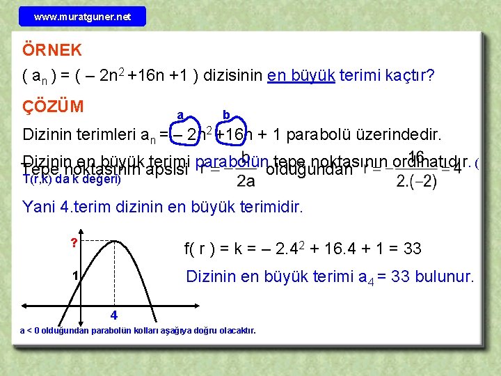 www. muratguner. net ÖRNEK ( an ) = ( – 2 n 2 +16