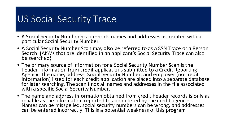 US Social Security Trace • A Social Security Number Scan reports names and addresses