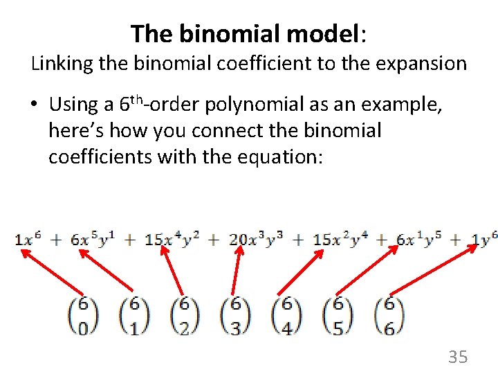 The binomial model: Linking the binomial coefficient to the expansion • Using a 6 The binomial model: Linking the binomial coefficient to the expansion • Using a 6