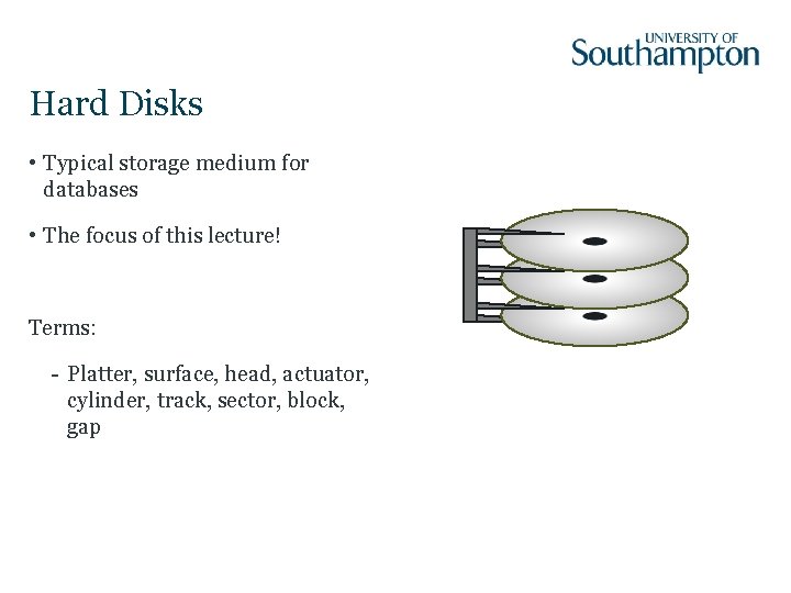 Hard Disks • Typical storage medium for databases • The focus of this lecture!