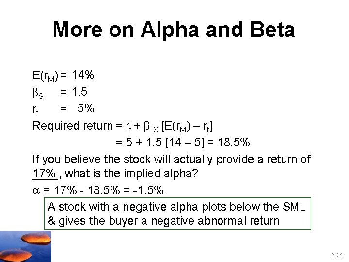 More on Alpha and Beta E(r. M) = 14% βS = 1. 5 rf