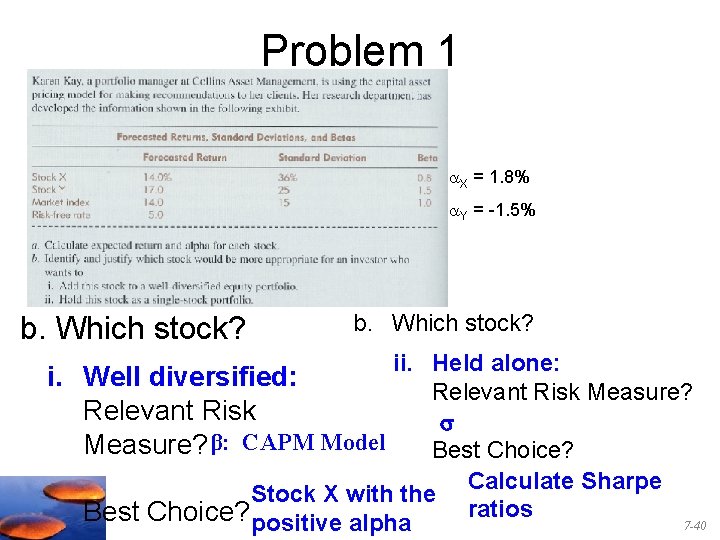 Problem 1 X = 1. 8% Y = -1. 5% b. Which stock? ii.