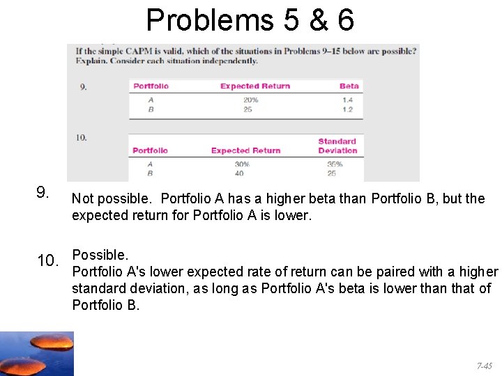 Problems 5 & 6 9. Not possible. Portfolio A has a higher beta than