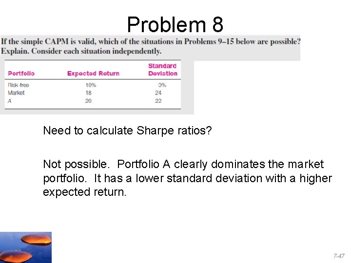 Problem 8 8. Need to calculate Sharpe ratios? Not possible. Portfolio A clearly dominates