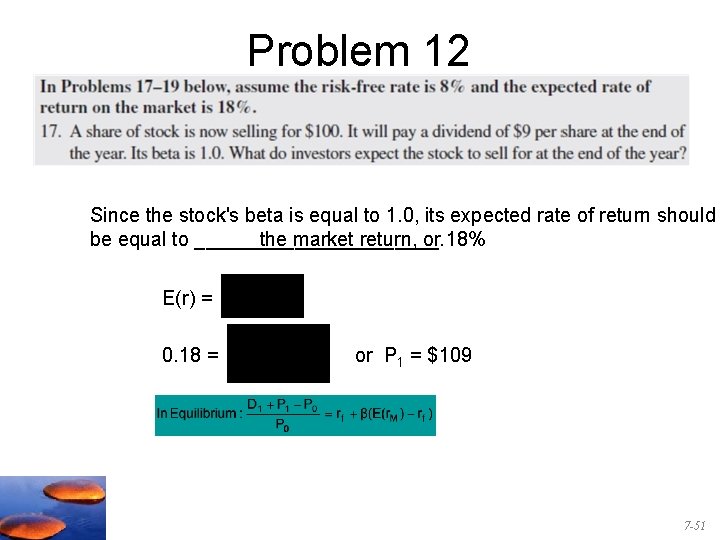 Problem 12 Since the stock's beta is equal to 1. 0, its expected rate