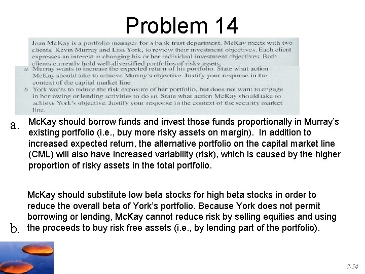 Problem 14 a. b. Mc. Kay should borrow funds and invest those funds proportionally