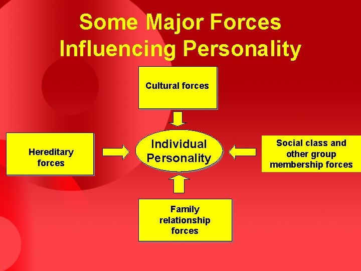 Some Major Forces Influencing Personality Cultural forces Hereditary forces Individual Personality Family relationship forces