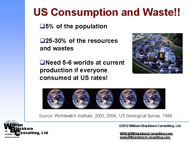 US Consumption and Waste!! q 5% of the population q 25 -30% of the