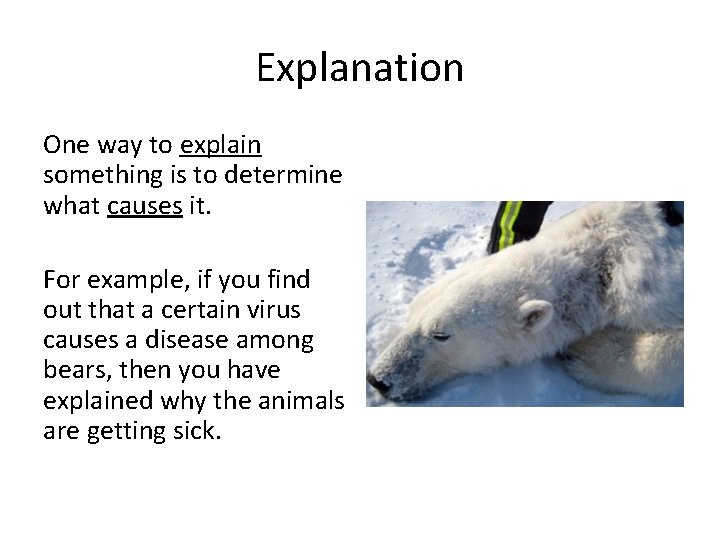 Explanation One way to explain something is to determine what causes it. For example,
