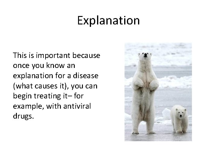 Explanation This is important because once you know an explanation for a disease (what