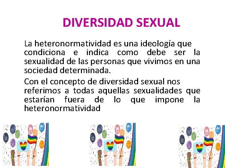 DIVERSIDAD SEXUAL La heteronormatividad es una ideología que condiciona e indica como debe ser