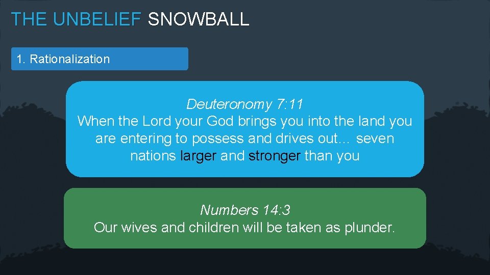 THE UNBELIEF SNOWBALL 1. Rationalization Deuteronomy 7: 11 When the Lord your God brings