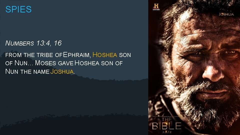 SPIES NUMBERS 13: 4, 16 FROM THE TRIBE OF EPHRAIM, HOSHEA SON OF NUN…MOSES