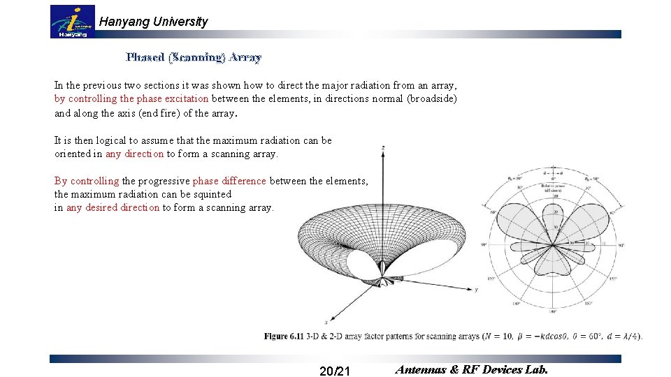Hanyang University Phased (Scanning) Array In the previous two sections it was shown how