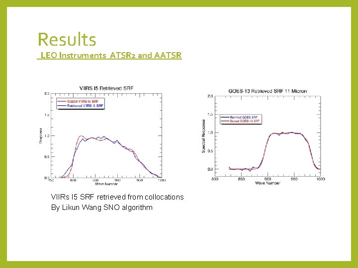 Results LEO Instruments ATSR 2 and AATSR VIIRs I 5 SRF retrieved from collocations