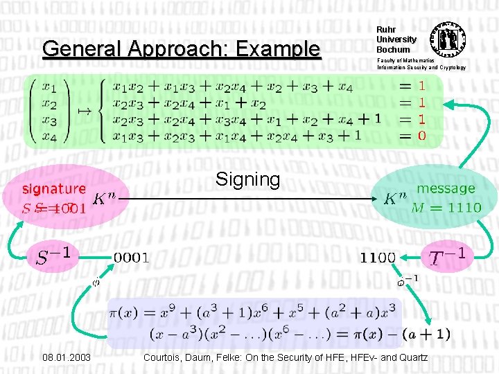 General Approach: Example Ruhr University Bochum Faculty of Mathematics Information-Security and Cryptology Signing 08.