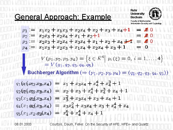 General Approach: Example Ruhr University Bochum Faculty of Mathematics Information-Security and Cryptology Buchberger Algorithm