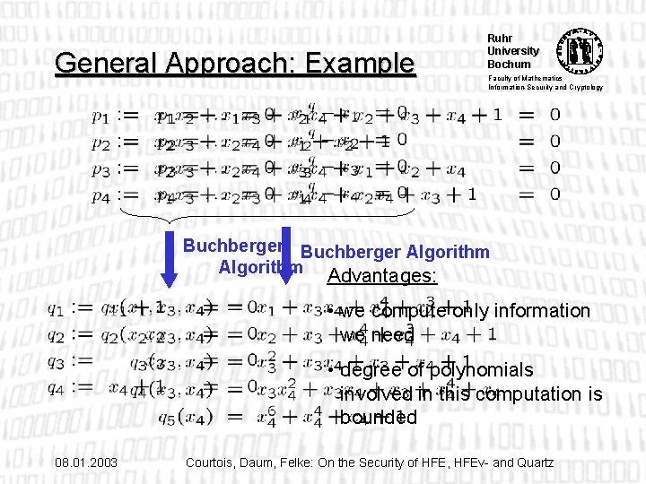 General Approach: Example Ruhr University Bochum Faculty of Mathematics Information-Security and Cryptology Buchberger Algorithm