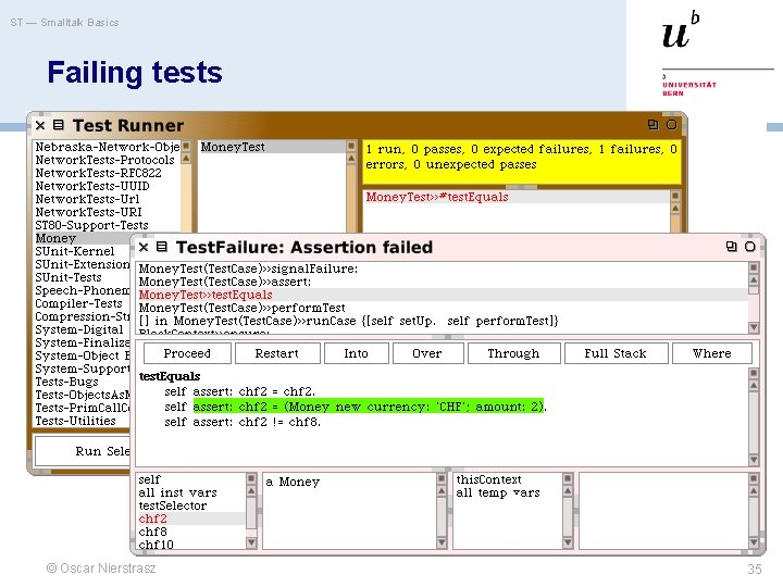 ST — Smalltalk Basics Failing tests © Oscar Nierstrasz 35 ST — Smalltalk Basics Failing tests © Oscar Nierstrasz 35