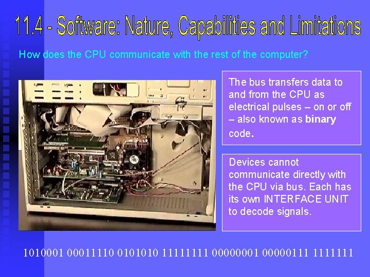 How does the CPU communicate with the rest of the computer? The bus transfers