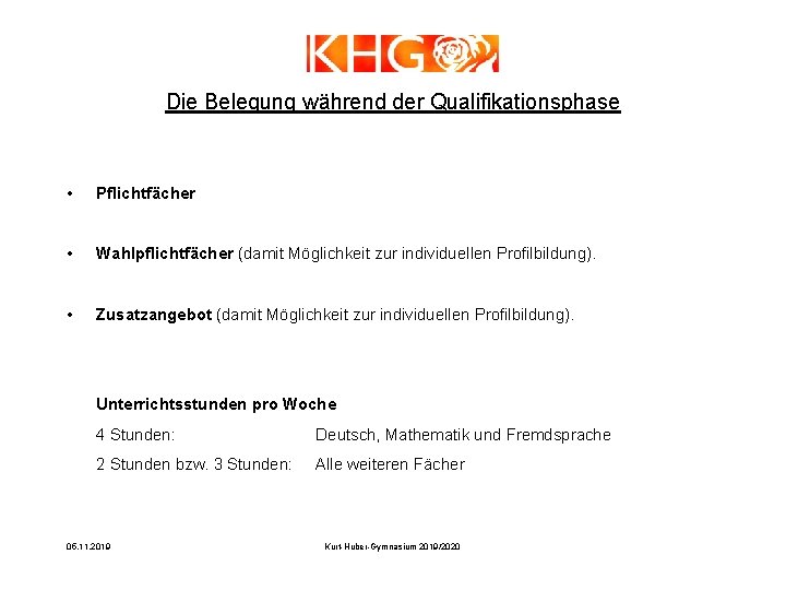 Die Belegung während der Qualifikationsphase • Pflichtfächer • Wahlpflichtfächer (damit Möglichkeit zur individuellen Profilbildung).