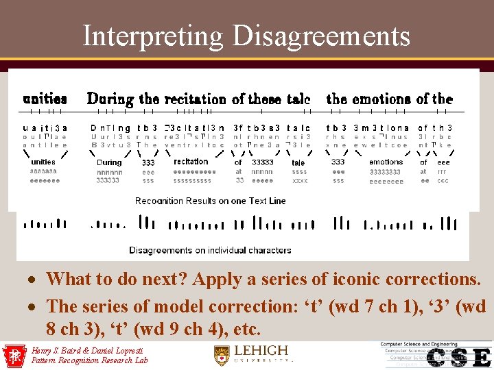 Interpreting Disagreements What to do next? Apply a series of iconic corrections. The series