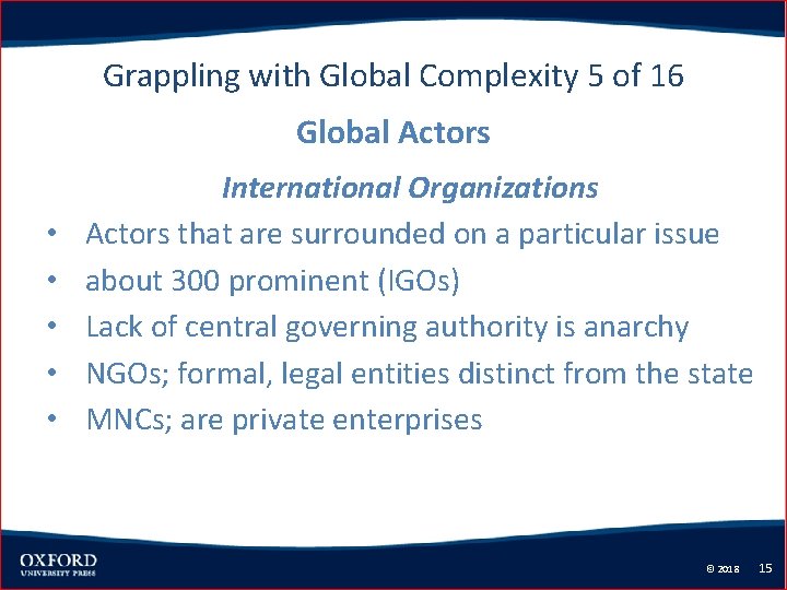 Grappling with Global Complexity 5 of 16 Global Actors • • • International Organizations