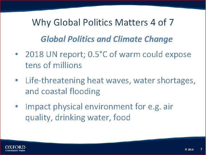 Why Global Politics Matters 4 of 7 Global Politics and Climate Change • 2018