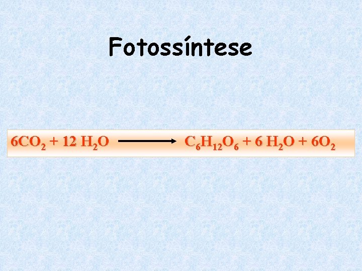 Fotossíntese 6 CO 2 + 12 H 2 O C 6 H 12 O