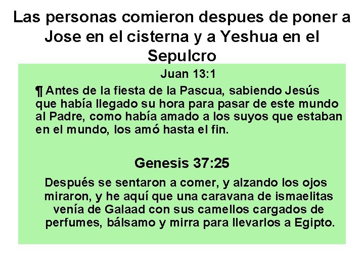 Las personas comieron despues de poner a Jose en el cisterna y a Yeshua